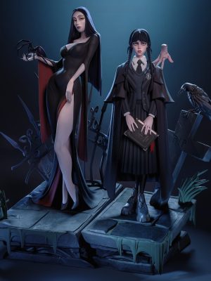 Morticia &  Wednesday Addams 3D Model