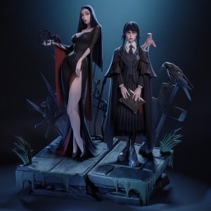 Morticia &  Wednesday Addams 3D Model